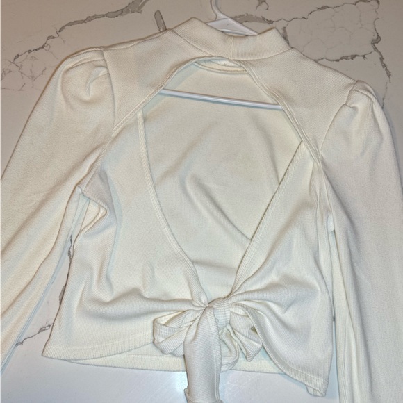 White Mock Sweater Top with Open Back - Picture 7 of 9